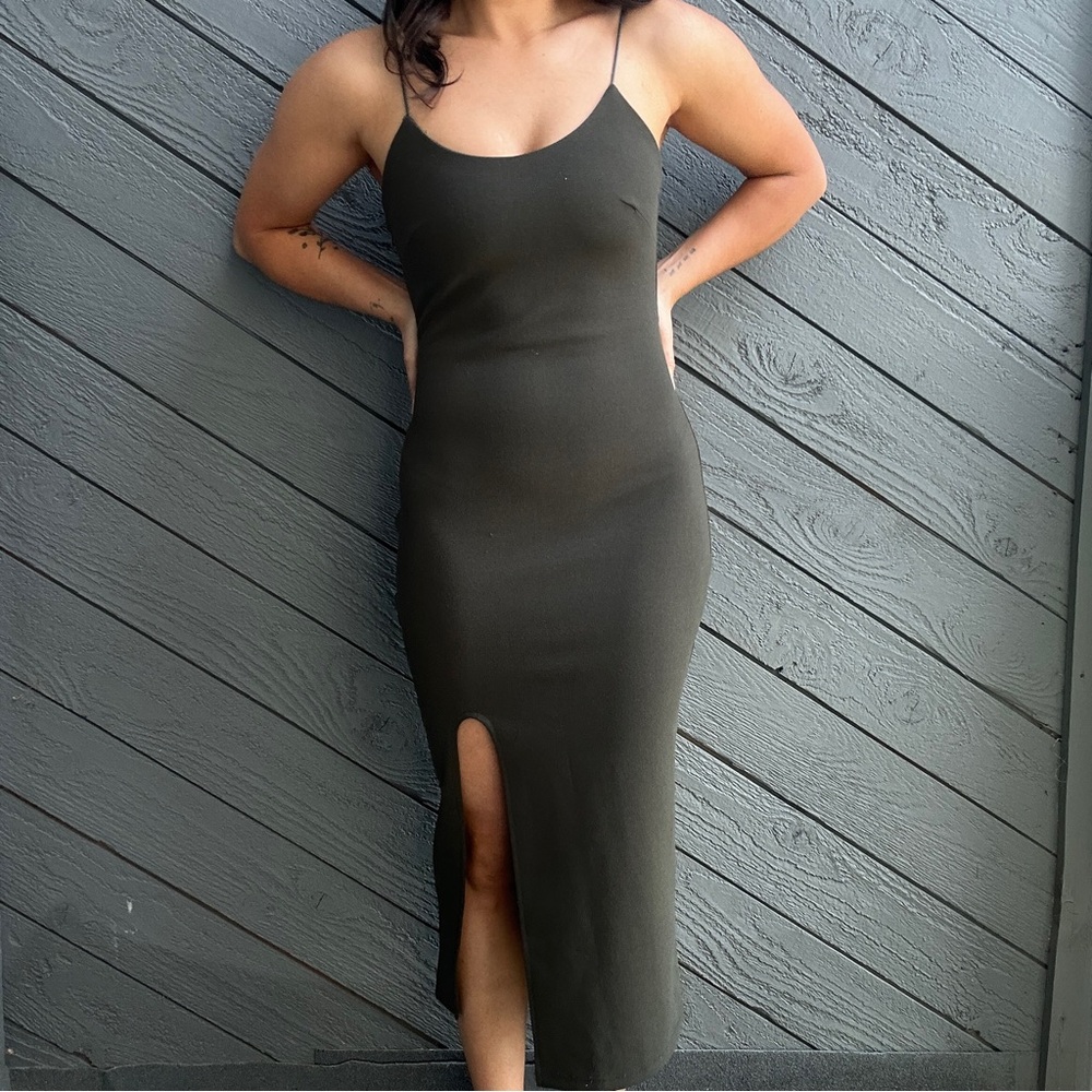 Elegant khaki Sleeveless bodycon Dress